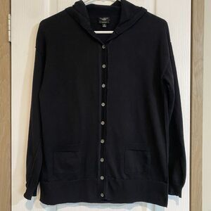 Talbots knit cardigan hooded black womens Petite M soft cozy 100%PimaCotton